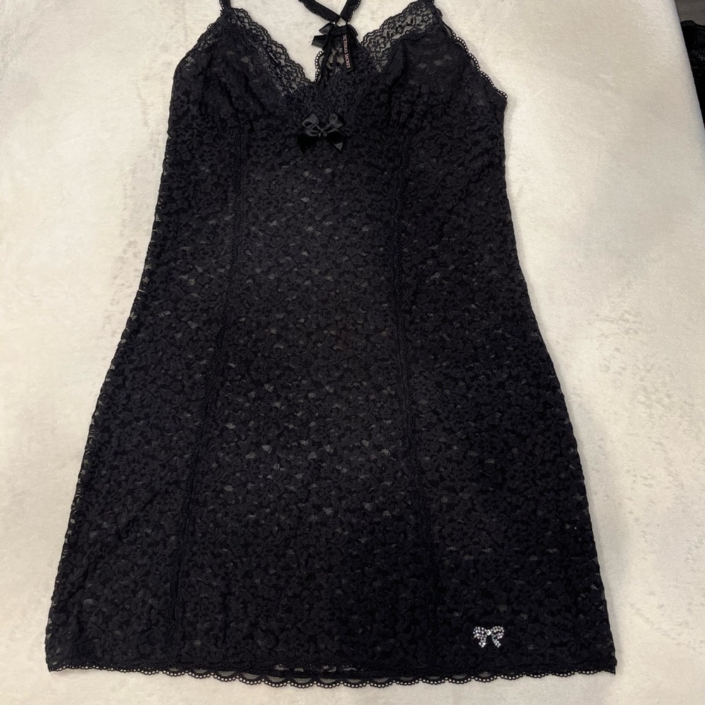 VTG Victoria Secret Black Lace Slip